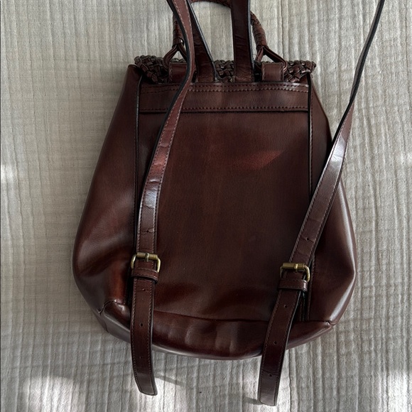 Liz Claiborne Vintage Brown Macrame Leather Backpack - Picture 7 of 10